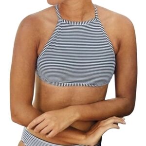 AERIE Navy and White Striped Halter Cropped Bikini Top NEW XL